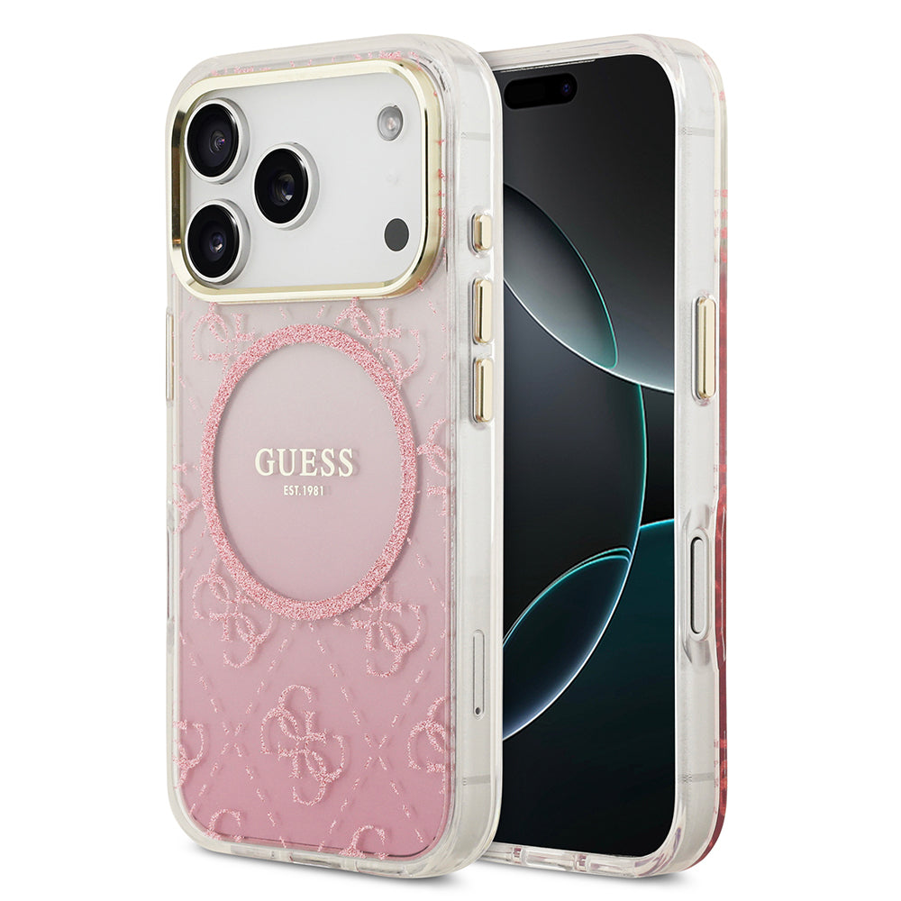iPhone 17 Pro Kılıf Guess Orijinal Lisanslı M-safe Şarj Özellikli 4G Desenli Simli Silikon Kılıf