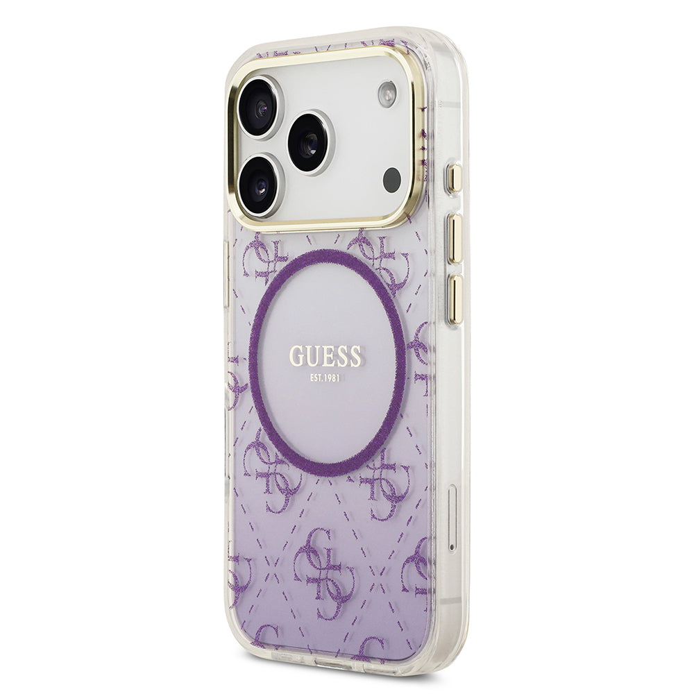 iPhone 17 Pro Kılıf Guess Orijinal Lisanslı M-safe Şarj Özellikli 4G Desenli Simli Silikon Kılıf