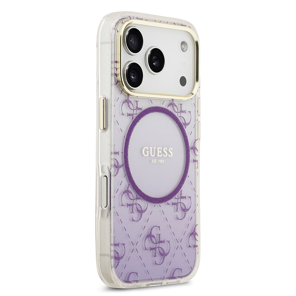 iPhone 17 Pro Kılıf Guess Orijinal Lisanslı M-safe Şarj Özellikli 4G Desenli Simli Silikon Kılıf