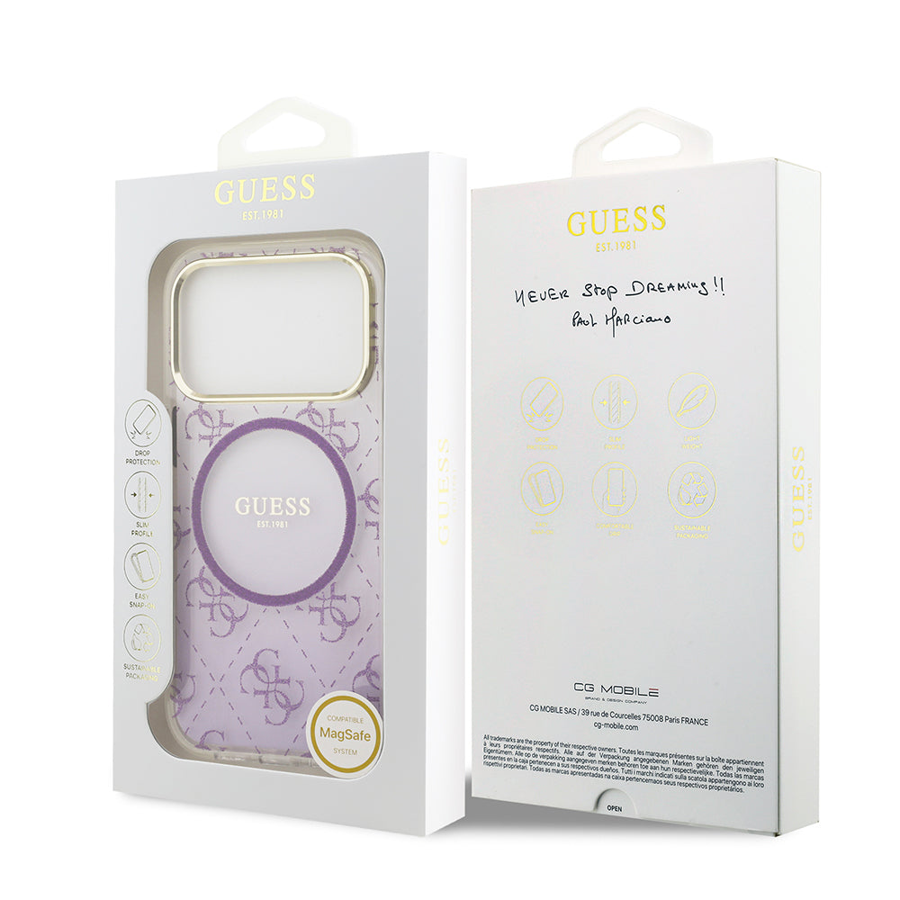 iPhone 17 Pro Kılıf Guess Orijinal Lisanslı M-safe Şarj Özellikli 4G Desenli Simli Silikon Kılıf