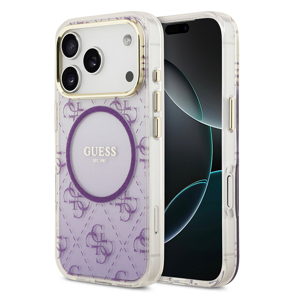 iPhone 17 Pro Kılıf Guess Orijinal Lisanslı M-safe Şarj Özellikli 4G Desenli Simli Silikon Kılıf