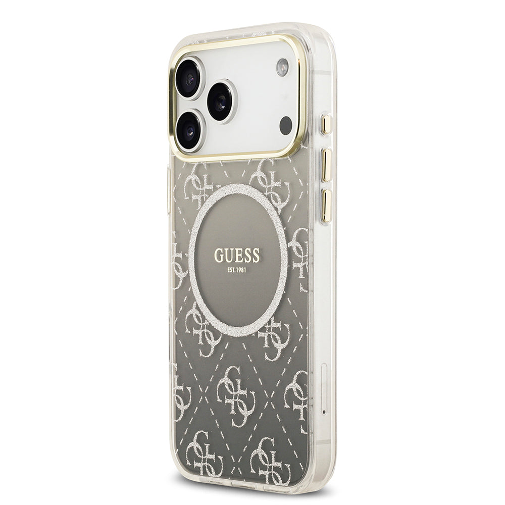 iPhone 17 Pro Kılıf Guess Orijinal Lisanslı M-safe Şarj Özellikli 4G Desenli Simli Silikon Kılıf