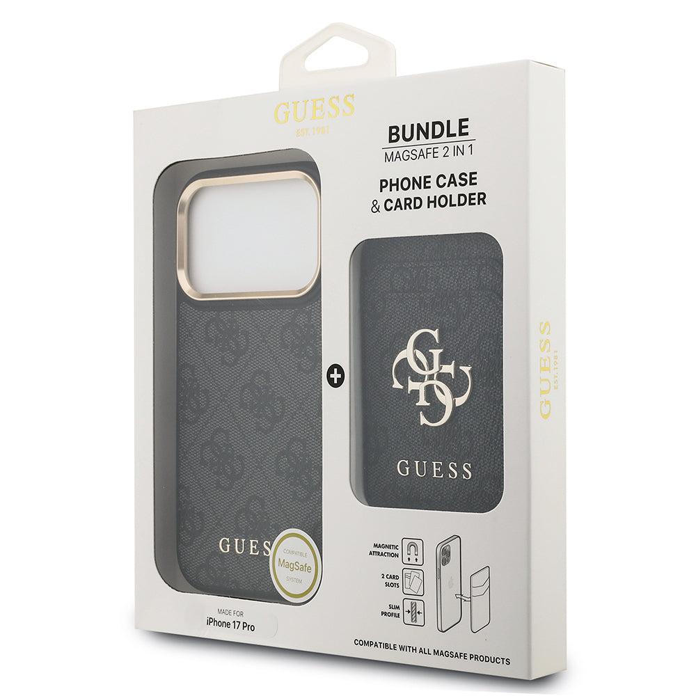 iPhone 17 Pro Kılıf Guess Orijinal Lisanslı M-safe Şarj Özellikli 4G Metal Büyük Logolu Kartlıklı Kılıf
