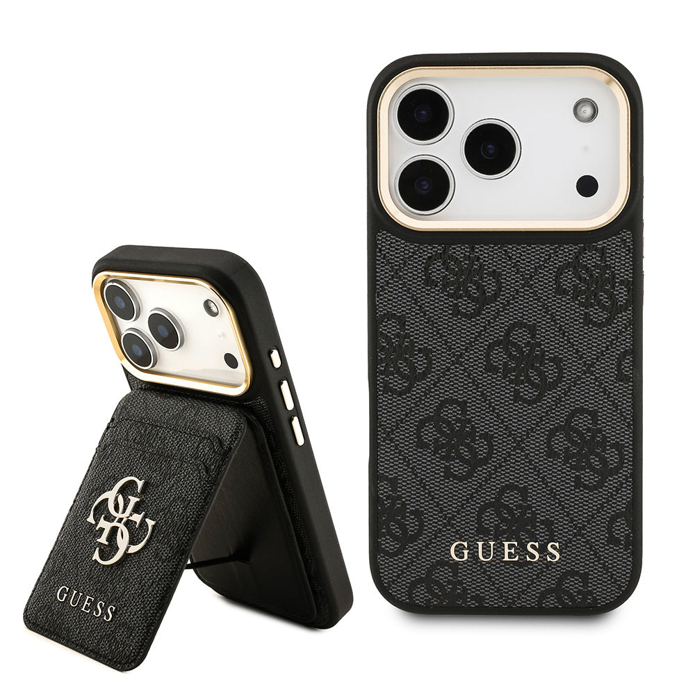 iPhone 17 Pro Kılıf Guess Orijinal Lisanslı M-safe Şarj Özellikli 4G Metal Büyük Logolu Kartlıklı Kılıf