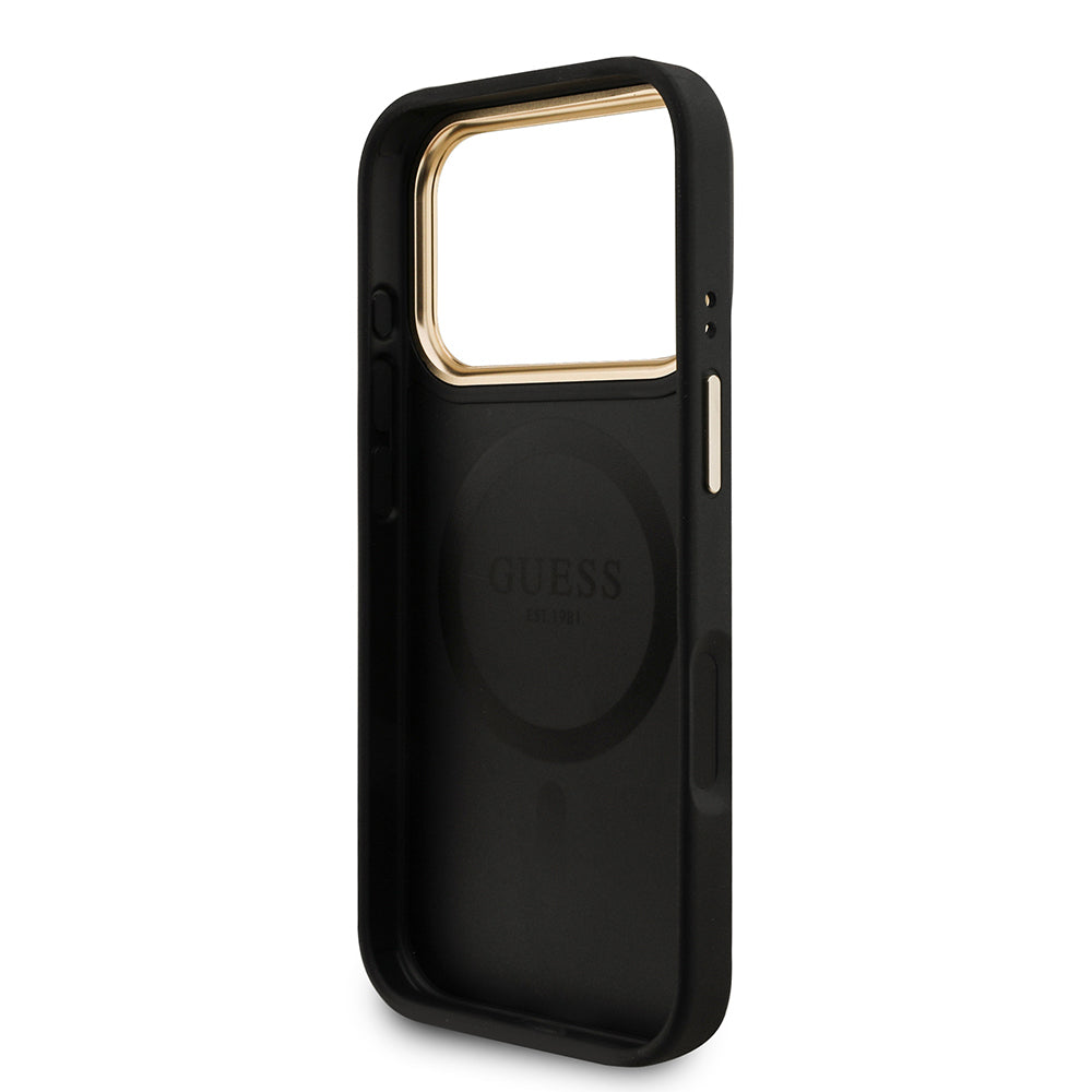 iPhone 17 Pro Kılıf Guess Orijinal Lisanslı M-safe Şarj Özellikli 4G Metal Büyük Logolu Kartlıklı Kılıf