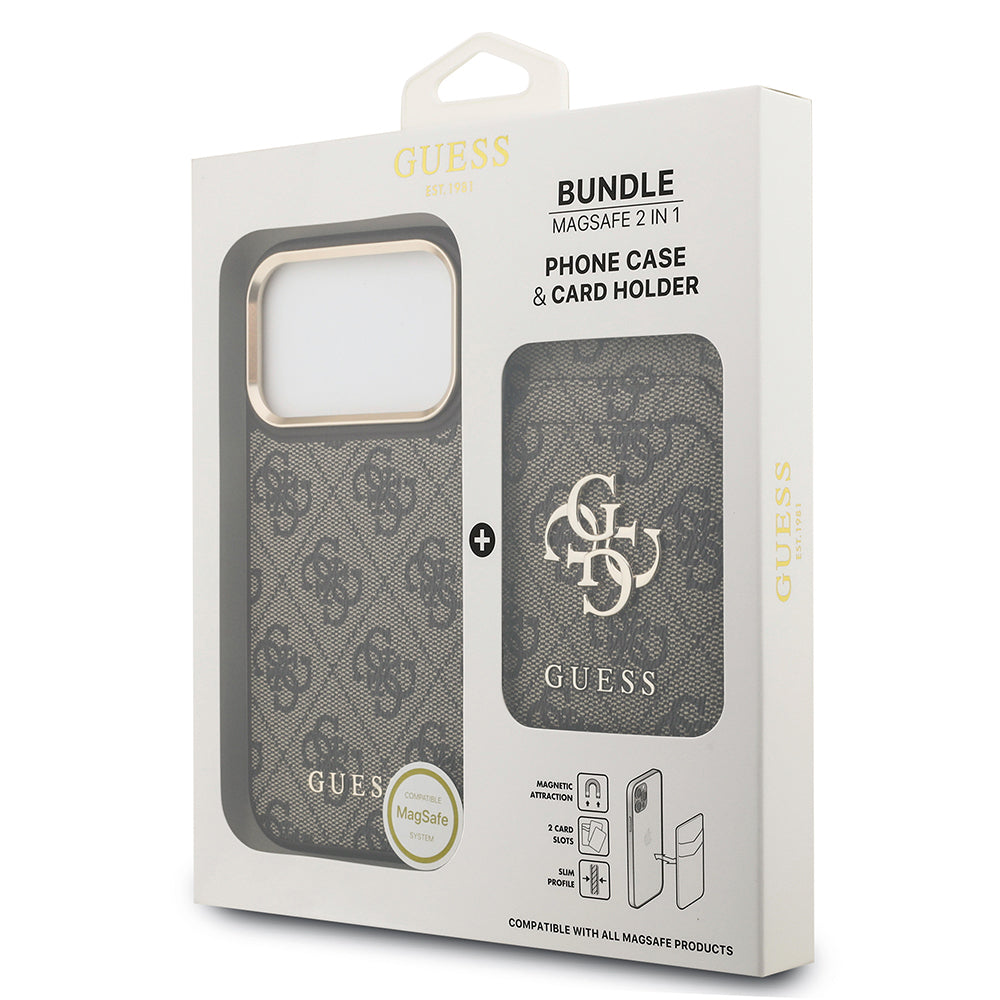 iPhone 17 Pro Kılıf Guess Orijinal Lisanslı M-safe Şarj Özellikli 4G Metal Büyük Logolu Kartlıklı Kılıf
