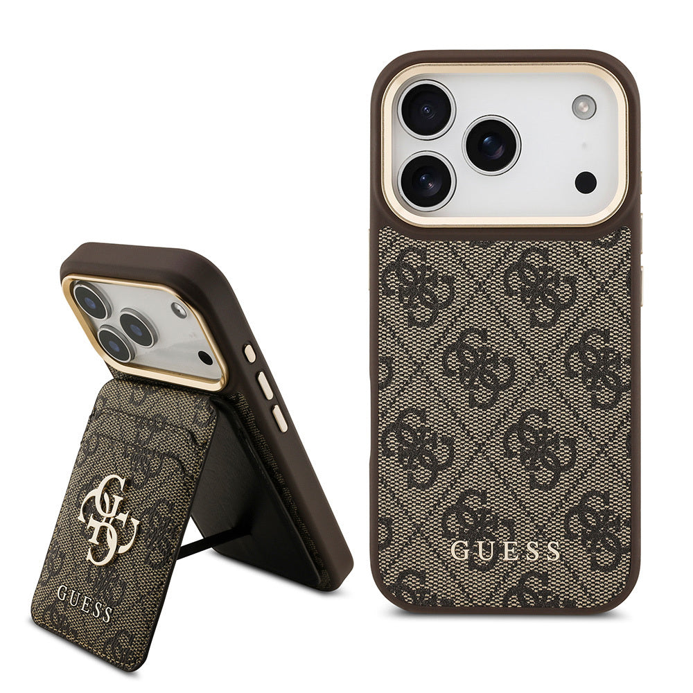 iPhone 17 Pro Kılıf Guess Orijinal Lisanslı M-safe Şarj Özellikli 4G Metal Büyük Logolu Kartlıklı Kılıf