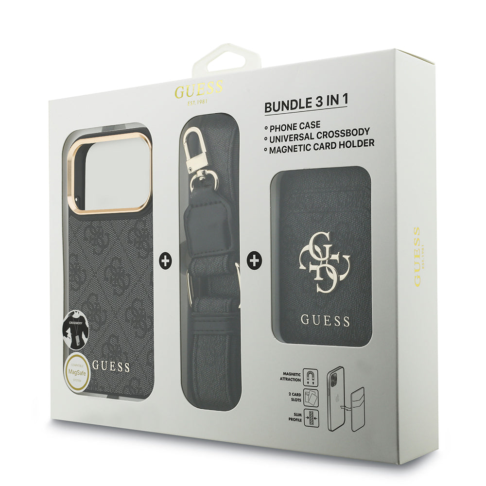 iPhone 17 Pro Kılıf Guess Orijinal Lisanslı M-safe Şarj Özellikli Askılı ve 4G Logo Kartlıklı Kılıf