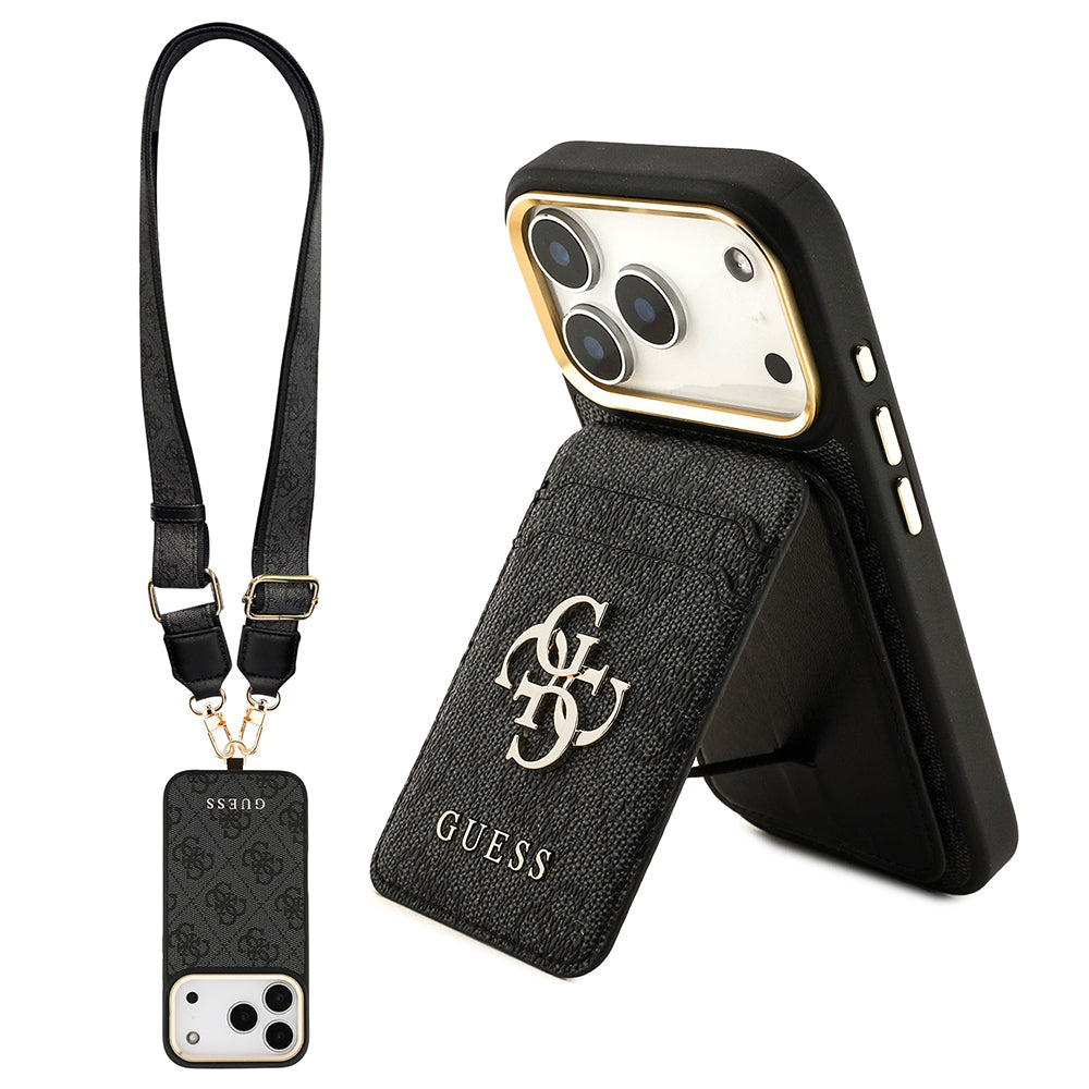 iPhone 17 Pro Kılıf Guess Orijinal Lisanslı M-safe Şarj Özellikli Askılı ve 4G Logo Kartlıklı Kılıf