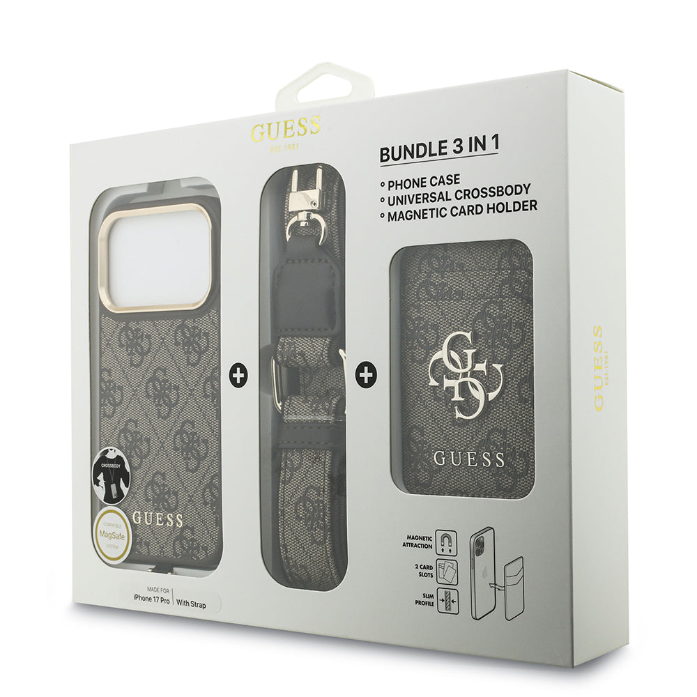 iPhone 17 Pro Kılıf Guess Orijinal Lisanslı M-safe Şarj Özellikli Askılı ve 4G Logo Kartlıklı Kılıf