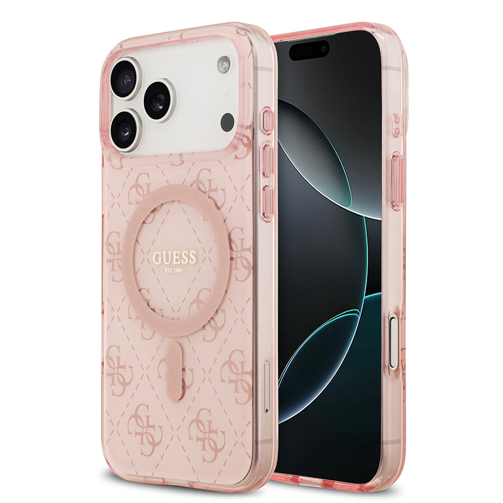 iPhone 17 Pro Kılıf Guess Orijinal Lisanslı M-safe Şarj Özellikli IML Baskılı Klasik Logolu 4G Desenli Kılıf