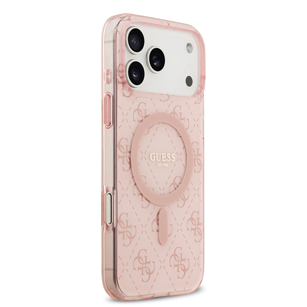 iPhone 17 Pro Kılıf Guess Orijinal Lisanslı M-safe Şarj Özellikli IML Baskılı Klasik Logolu 4G Desenli Kılıf