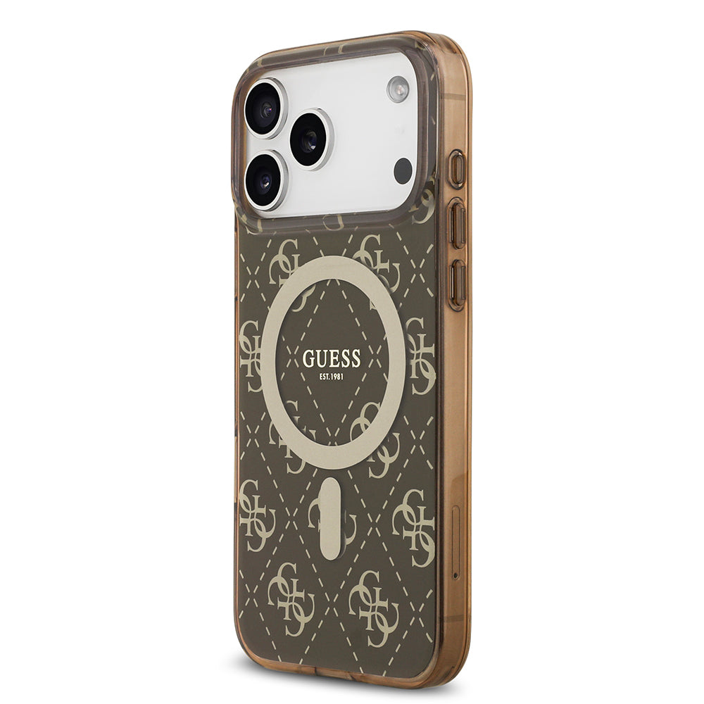 iPhone 17 Pro Kılıf Guess Orijinal Lisanslı M-safe Şarj Özellikli IML Baskılı Klasik Logolu 4G Desenli Kılıf