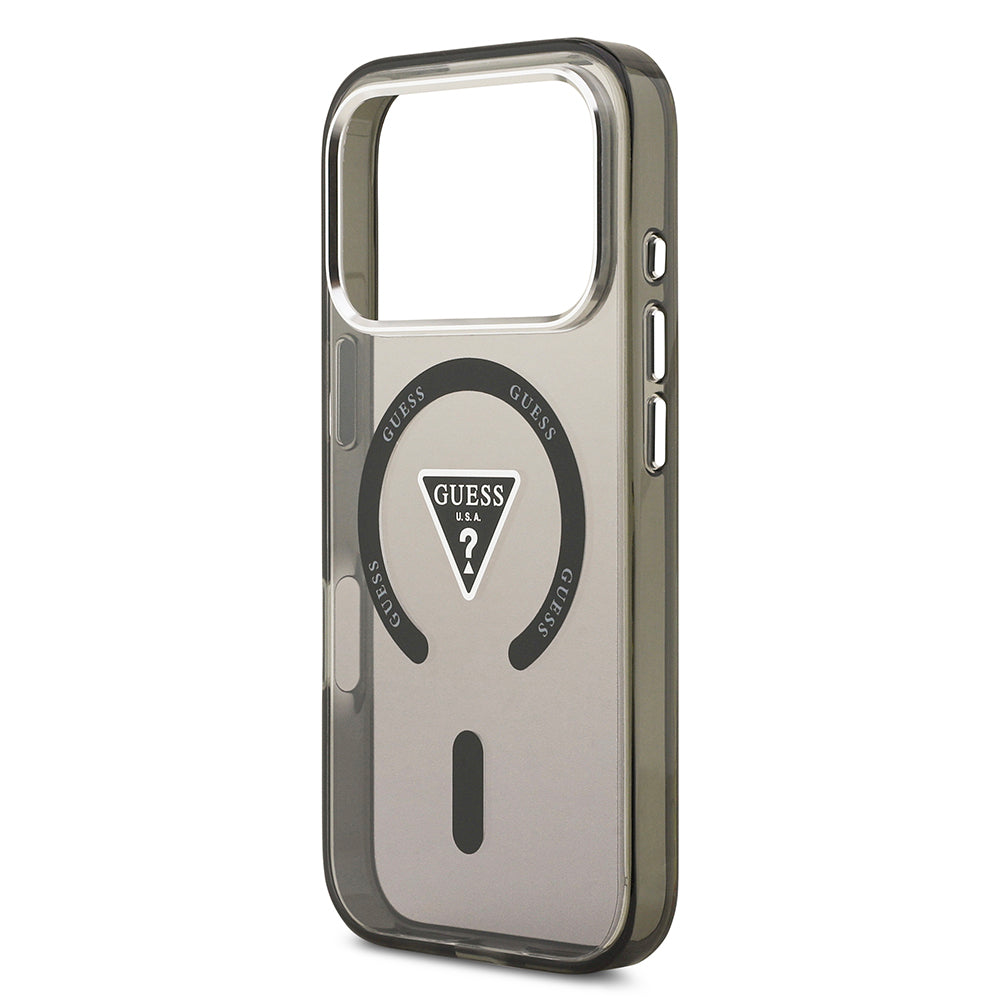 iPhone 17 Pro Kılıf Guess Orijinal Lisanslı M-safe Şarj Özellikli IML Baskılı Üçgen Logolu Metal Kamera Çerçeveli Kılıf