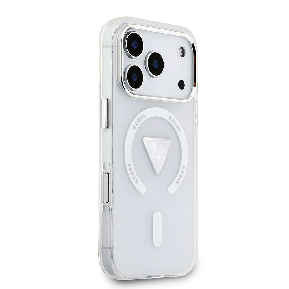 iPhone 17 Pro Kılıf Guess Orijinal Lisanslı M-safe Şarj Özellikli IML Baskılı Üçgen Logolu Metal Kamera Çerçeveli Kılıf