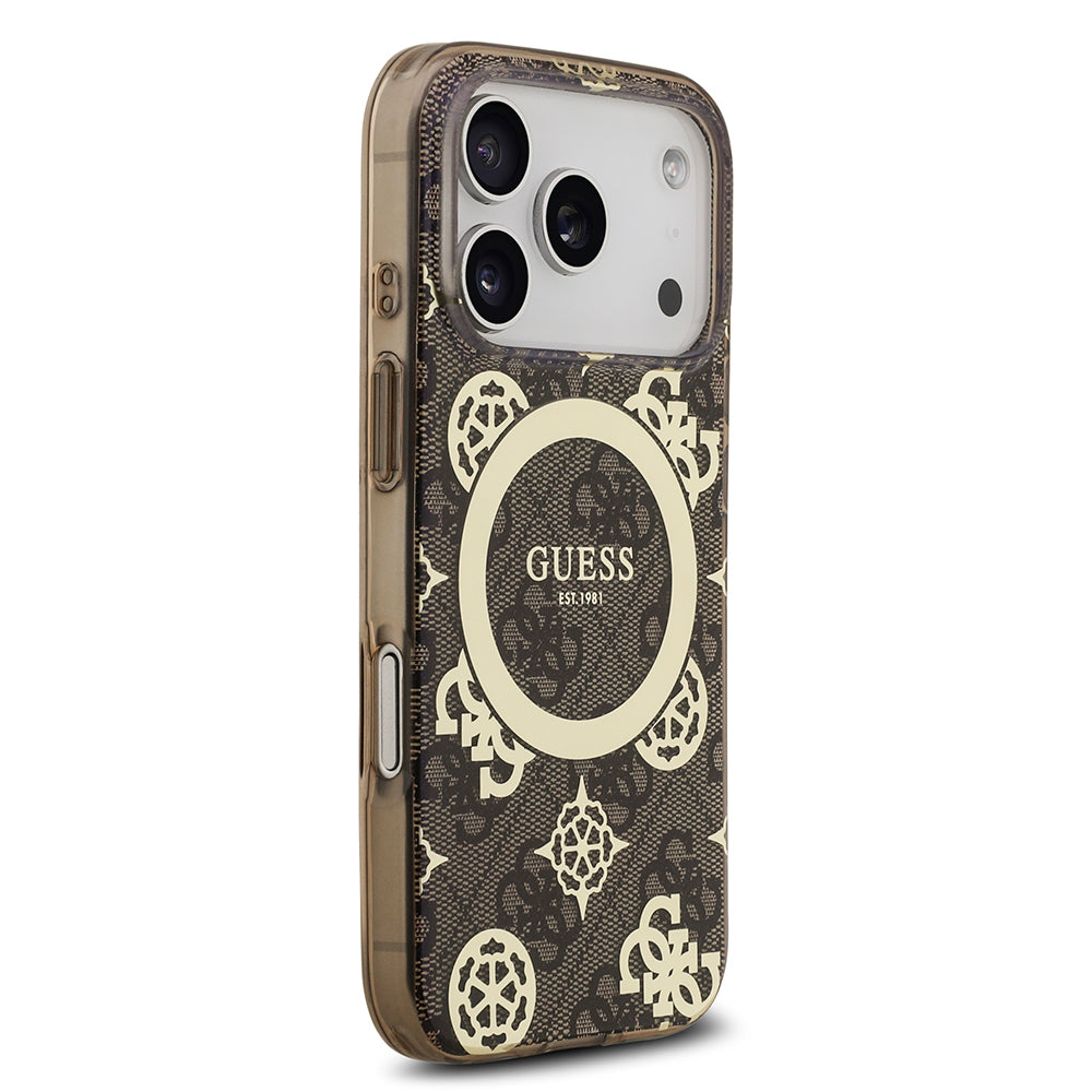 iPhone 17 Pro Kılıf Guess Orijinal Lisanslı M-safe Şarj Özellikli IML Peony ve 4G Desenli Klasik Logolu Kılıf