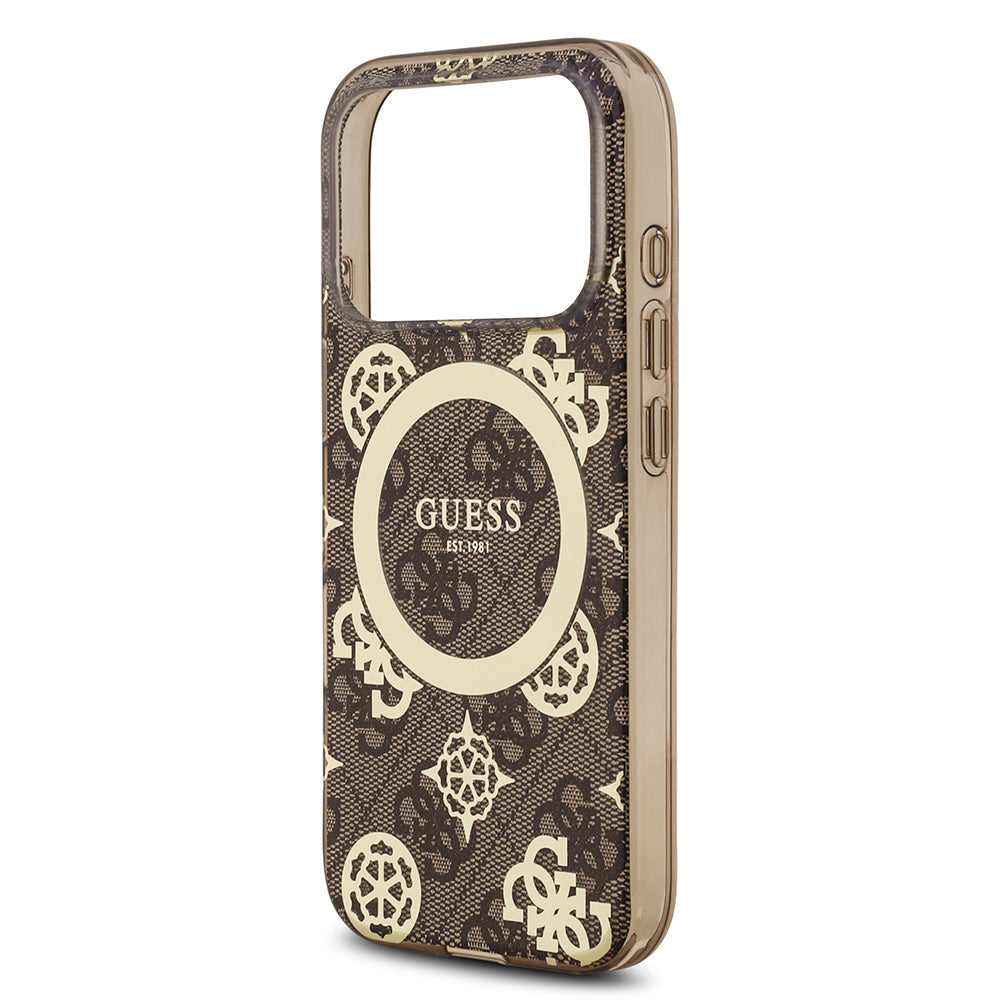 iPhone 17 Pro Kılıf Guess Orijinal Lisanslı M-safe Şarj Özellikli IML Peony ve 4G Desenli Klasik Logolu Kılıf