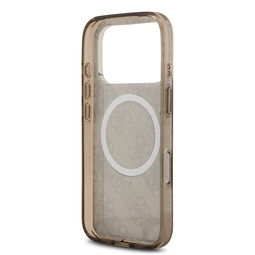 iPhone 17 Pro Kılıf Guess Orijinal Lisanslı M-safe Şarj Özellikli IML Peony ve 4G Desenli Klasik Logolu Kılıf