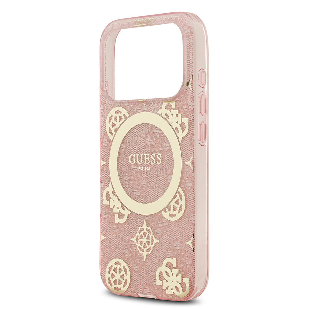 iPhone 17 Pro Kılıf Guess Orijinal Lisanslı M-safe Şarj Özellikli IML Peony ve 4G Desenli Klasik Logolu Kılıf
