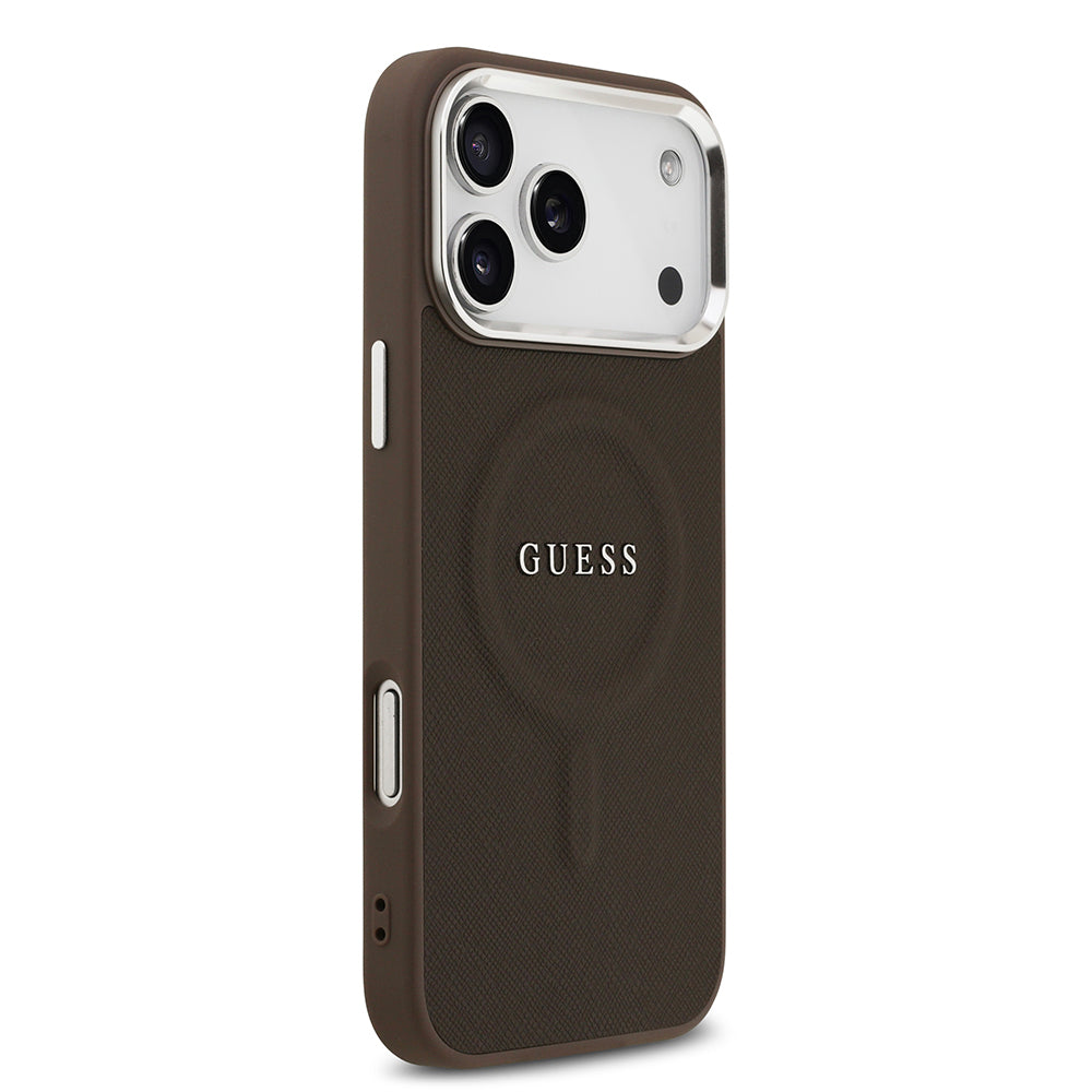 iPhone 17 Pro Kılıf Guess Orijinal Lisanslı M-safe Şarj Özellikli Klasik Yazı Logolu PU Deri Kılıf