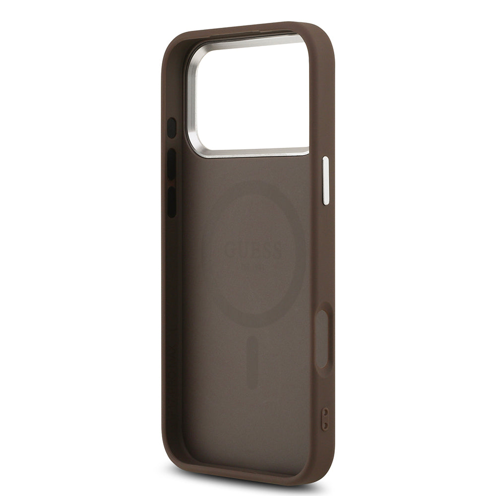 iPhone 17 Pro Kılıf Guess Orijinal Lisanslı M-safe Şarj Özellikli Klasik Yazı Logolu PU Deri Kılıf