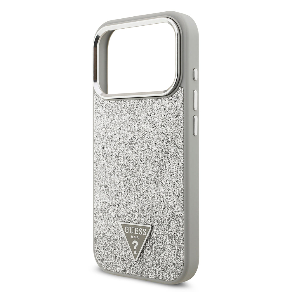 iPhone 17 Pro Kılıf Guess Orijinal Lisanslı M-safe Şarj Özellikli Metal Kamera Çerçeveli Üçgen Logolu Glitter Kılıf