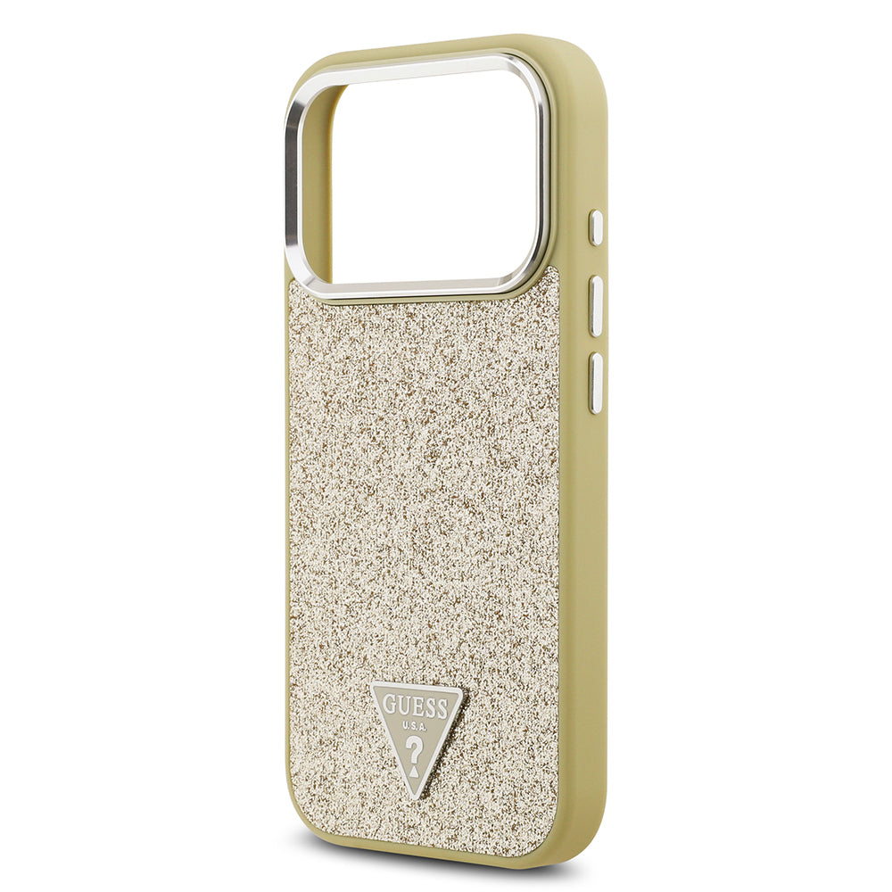 iPhone 17 Pro Kılıf Guess Orijinal Lisanslı M-safe Şarj Özellikli Metal Kamera Çerçeveli Üçgen Logolu Glitter Kılıf
