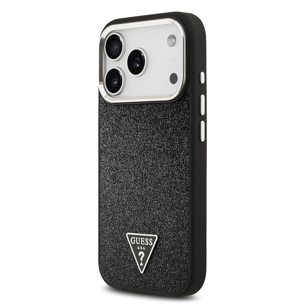 iPhone 17 Pro Kılıf Guess Orijinal Lisanslı M-safe Şarj Özellikli Metal Kamera Çerçeveli Üçgen Logolu Glitter Kılıf