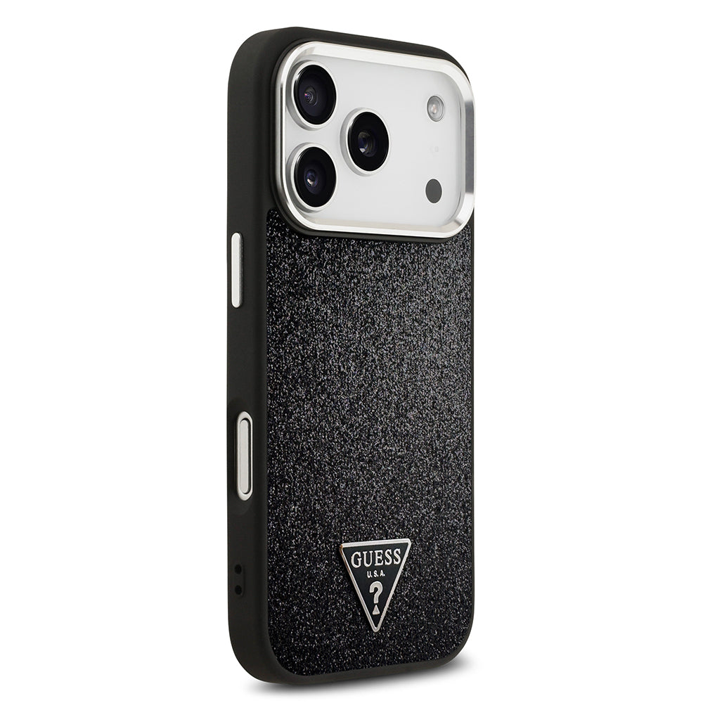 iPhone 17 Pro Kılıf Guess Orijinal Lisanslı M-safe Şarj Özellikli Metal Kamera Çerçeveli Üçgen Logolu Glitter Kılıf