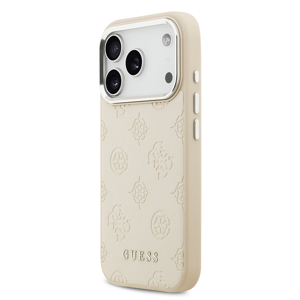 iPhone 17 Pro Kılıf Guess Orijinal Lisanslı M-safe Şarj Özellikli Sıcak Baskılı Klasik Yazı Logolu PU Deri Peony Kılıf