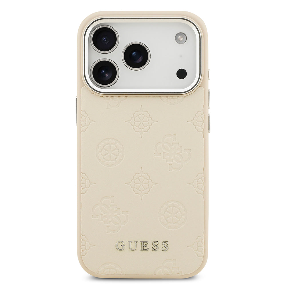 iPhone 17 Pro Kılıf Guess Orijinal Lisanslı M-safe Şarj Özellikli Sıcak Baskılı Klasik Yazı Logolu PU Deri Peony Kılıf