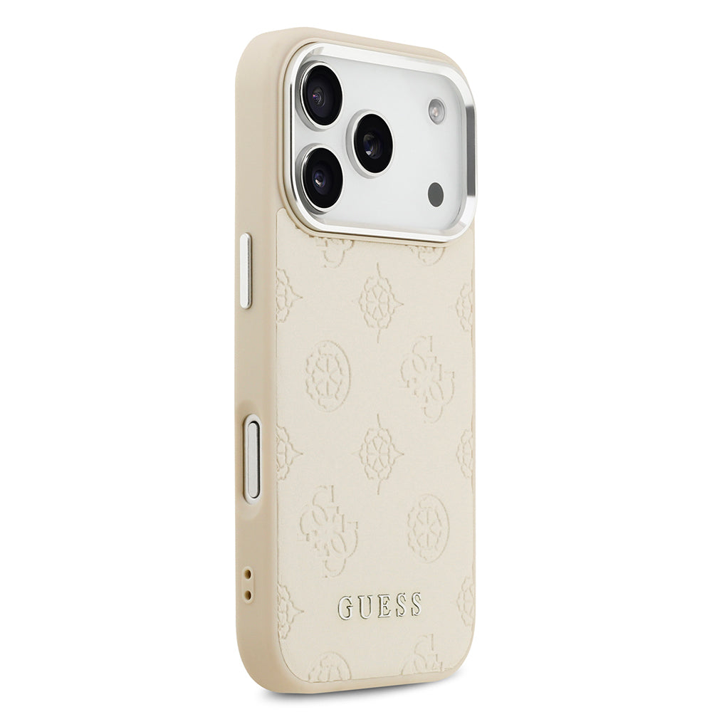 iPhone 17 Pro Kılıf Guess Orijinal Lisanslı M-safe Şarj Özellikli Sıcak Baskılı Klasik Yazı Logolu PU Deri Peony Kılıf