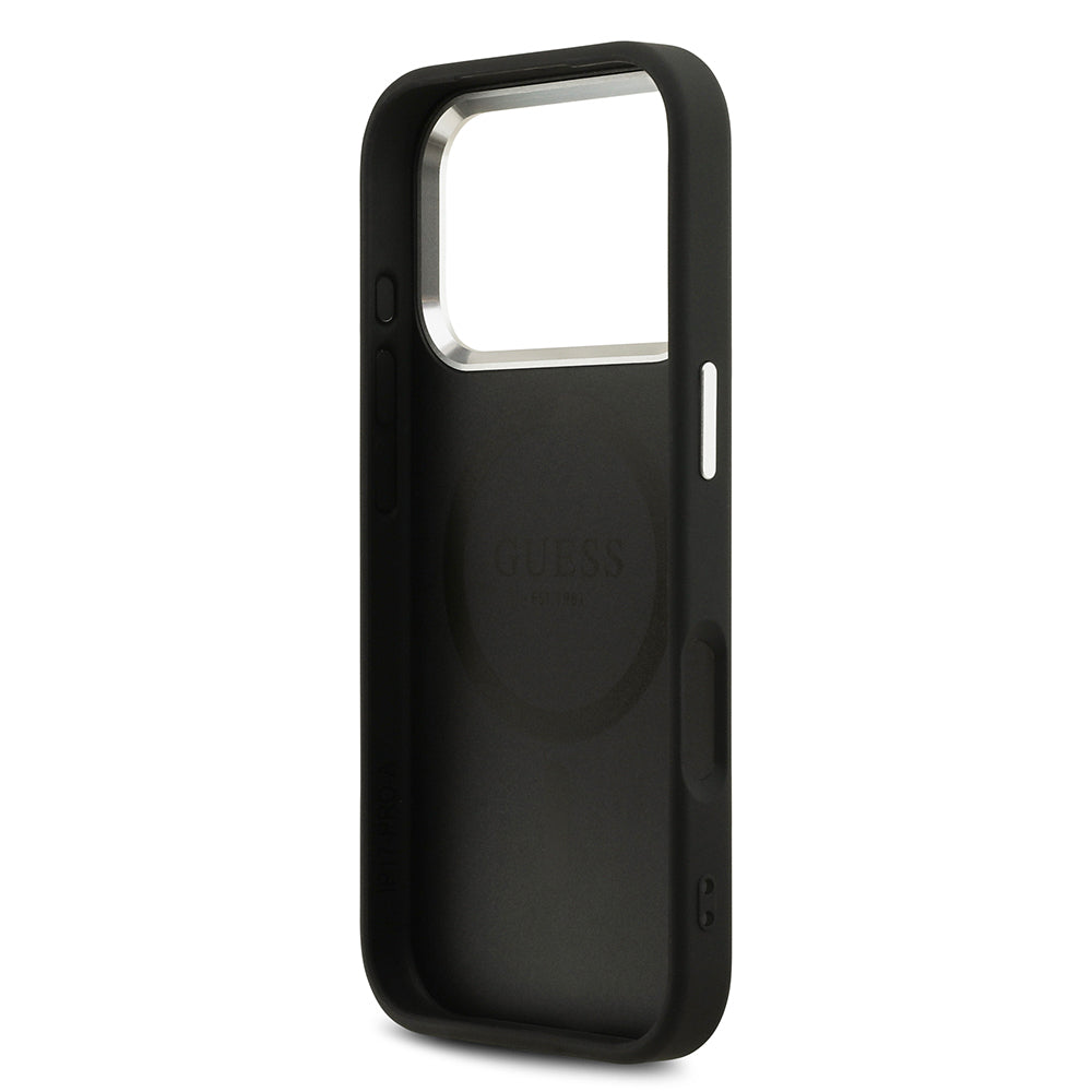 iPhone 17 Pro Kılıf Guess Orijinal Lisanslı M-safe Şarj Özellikli Sıcak Baskılı Klasik Yazı Logolu PU Deri Peony Kılıf