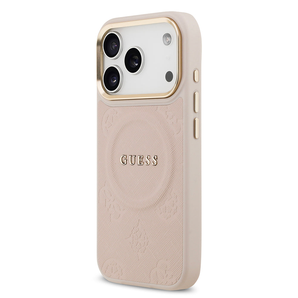 iPhone 17 Pro Kılıf Guess Orijinal Lisanslı M-safe Şarj Özellikli Sıcak Baskılı Yazı Logolu PU Deri Peony Kılıf