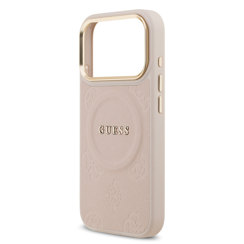 iPhone 17 Pro Kılıf Guess Orijinal Lisanslı M-safe Şarj Özellikli Sıcak Baskılı Yazı Logolu PU Deri Peony Kılıf
