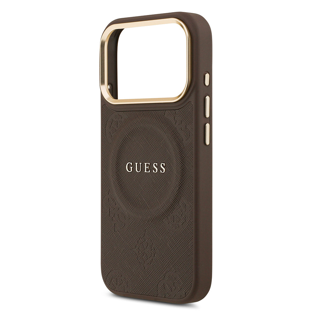 iPhone 17 Pro Kılıf Guess Orijinal Lisanslı M-safe Şarj Özellikli Sıcak Baskılı Yazı Logolu PU Deri Peony Kılıf