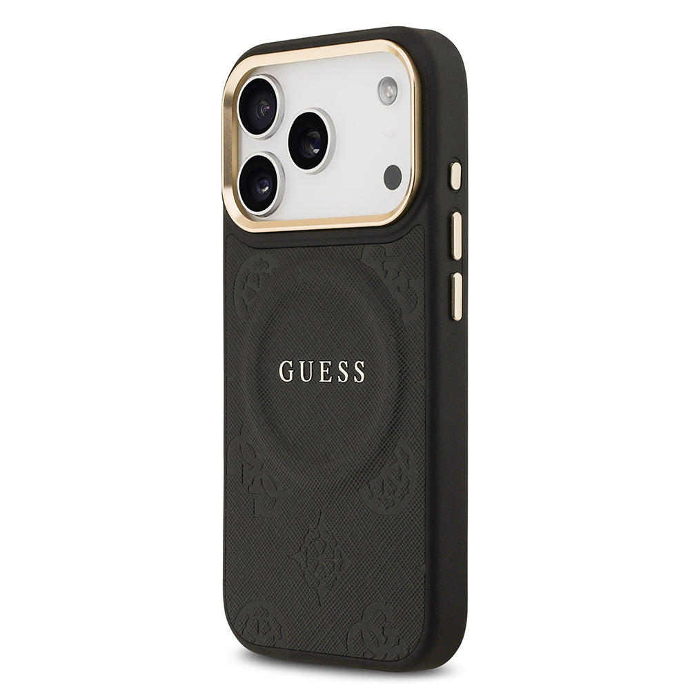 iPhone 17 Pro Kılıf Guess Orijinal Lisanslı M-safe Şarj Özellikli Sıcak Baskılı Yazı Logolu PU Deri Peony Kılıf