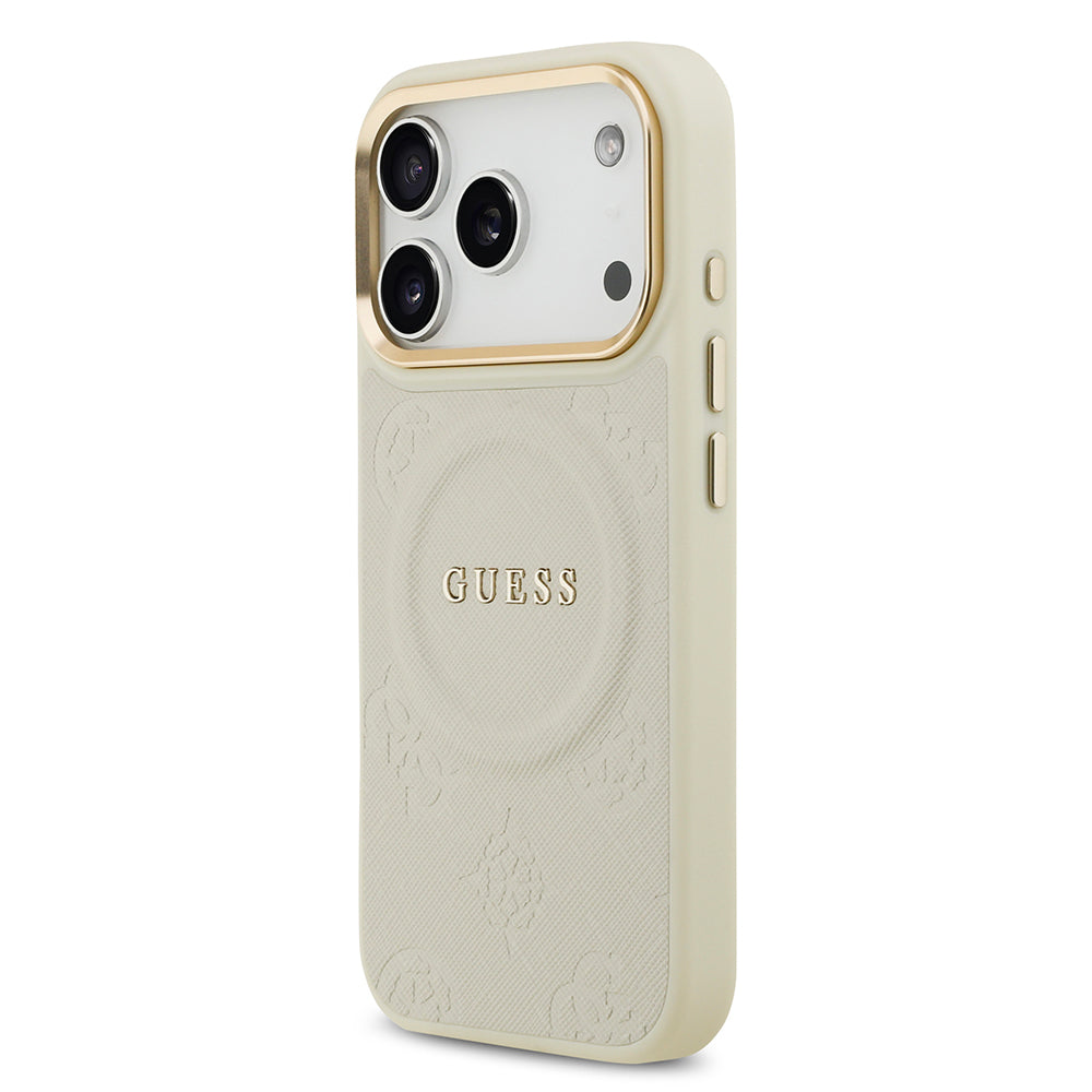 iPhone 17 Pro Kılıf Guess Orijinal Lisanslı M-safe Şarj Özellikli Sıcak Baskılı Yazı Logolu PU Deri Peony Kılıf