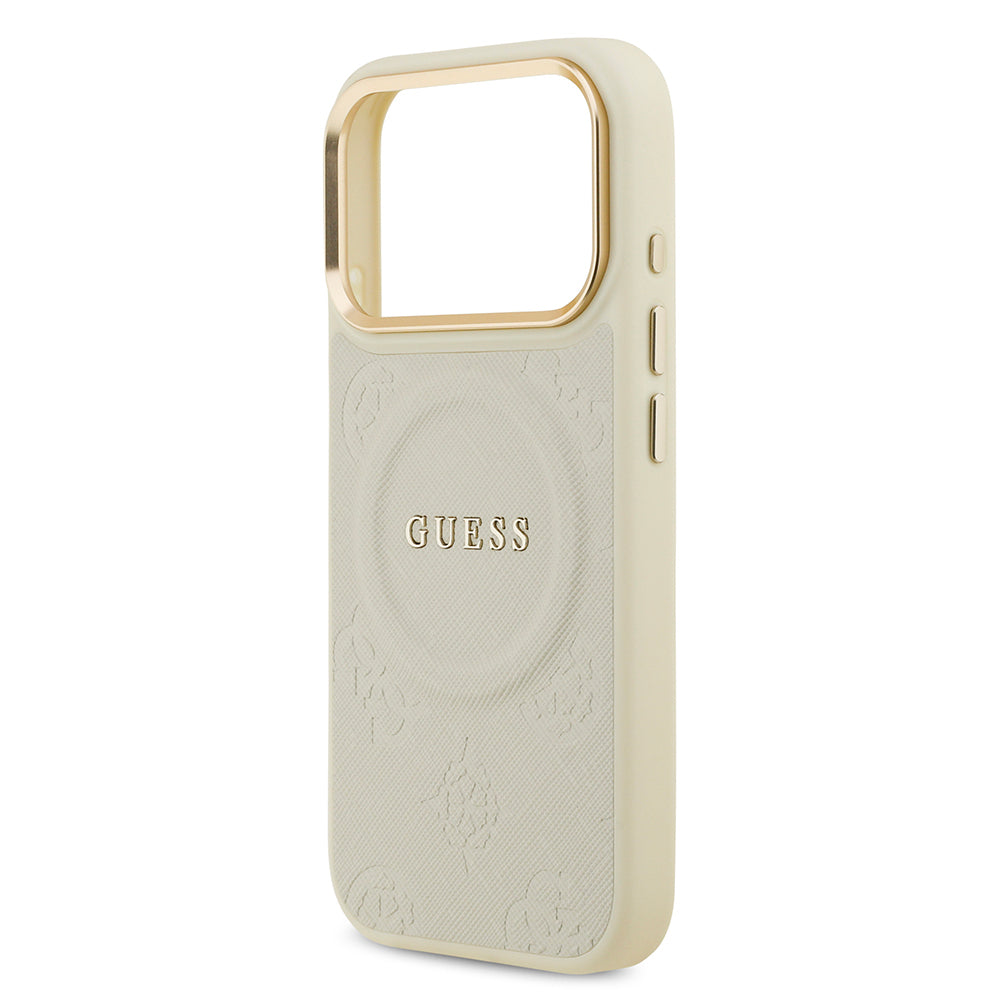 iPhone 17 Pro Kılıf Guess Orijinal Lisanslı M-safe Şarj Özellikli Sıcak Baskılı Yazı Logolu PU Deri Peony Kılıf