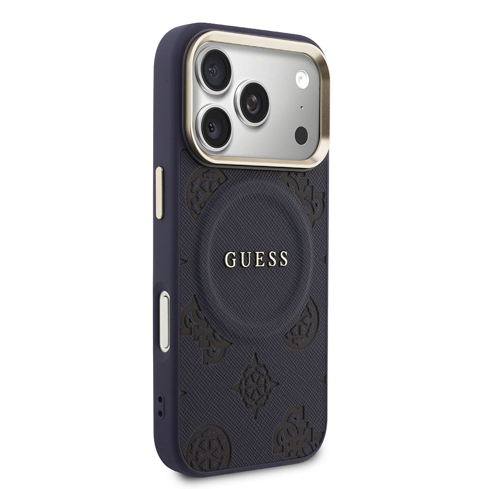 iPhone 17 Pro Kılıf Guess Orijinal Lisanslı M-safe Şarj Özellikli Sıcak Baskılı Yazı Logolu PU Deri Peony Kılıf