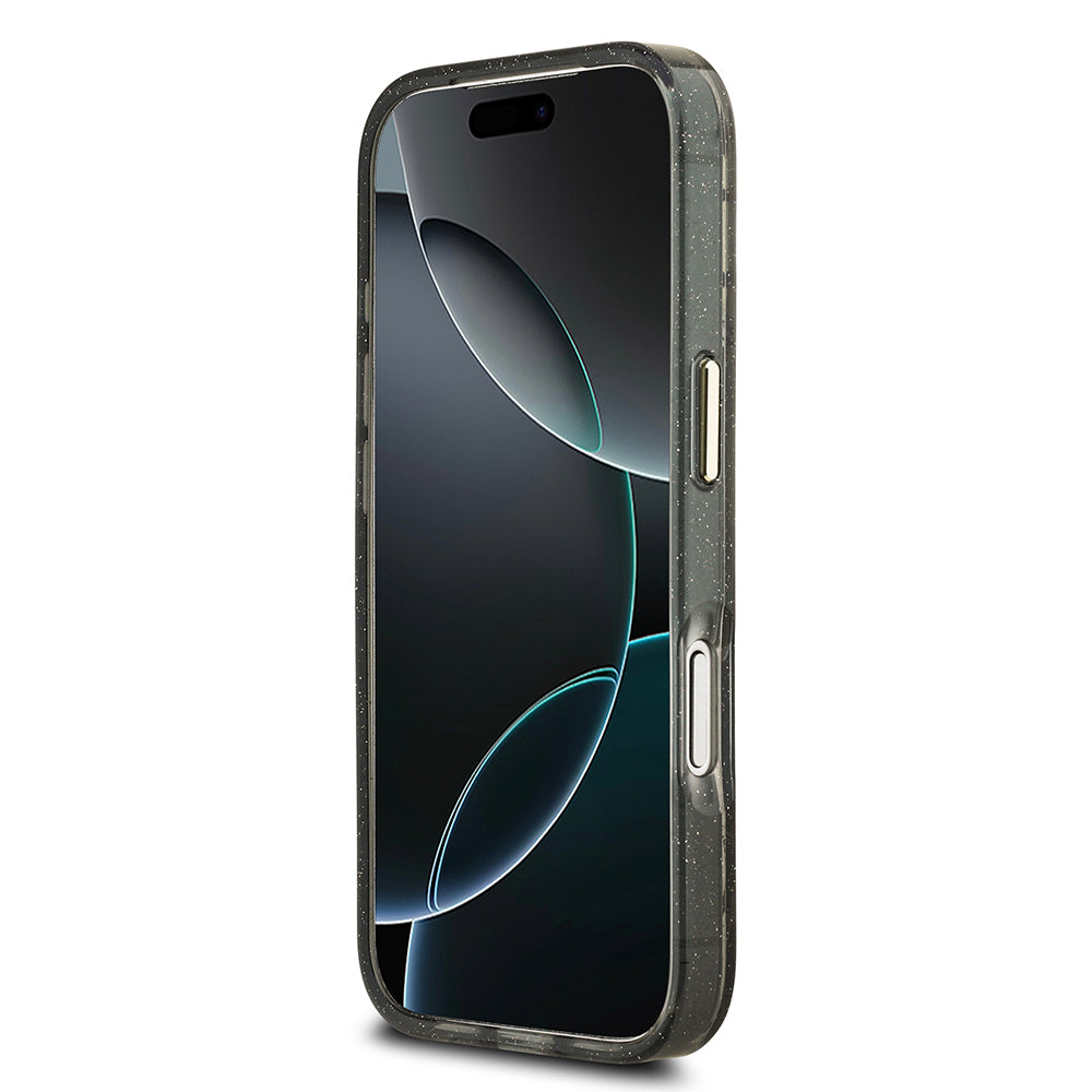 iPhone 17 Pro Kılıf Guess Orijinal Lisanslı M-safe Şarj Özellikli Simli Çiçek Desenli Metal Kamera Çerçeveli Üçgen Logolu Kılıf