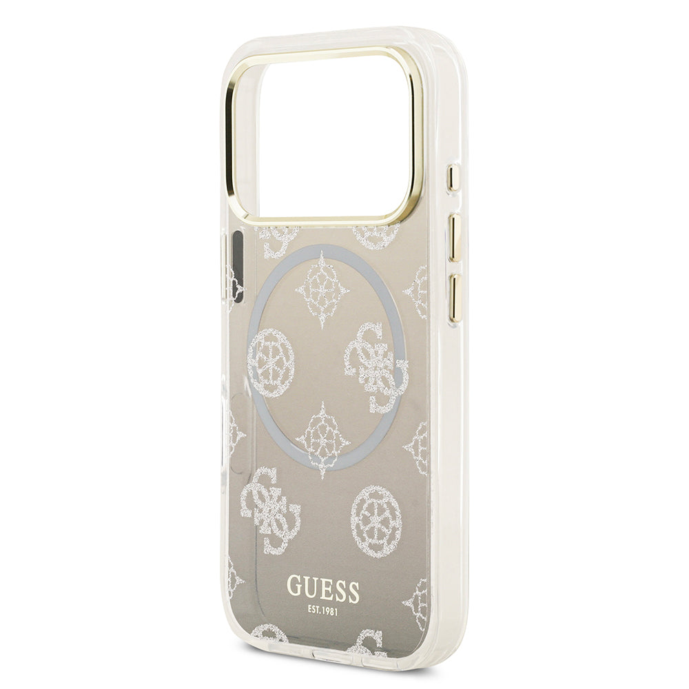 iPhone 17 Pro Kılıf Guess Orijinal Lisanslı M-safe Şarj Özellikli Simli Peony Desenli Silikon Kılıf