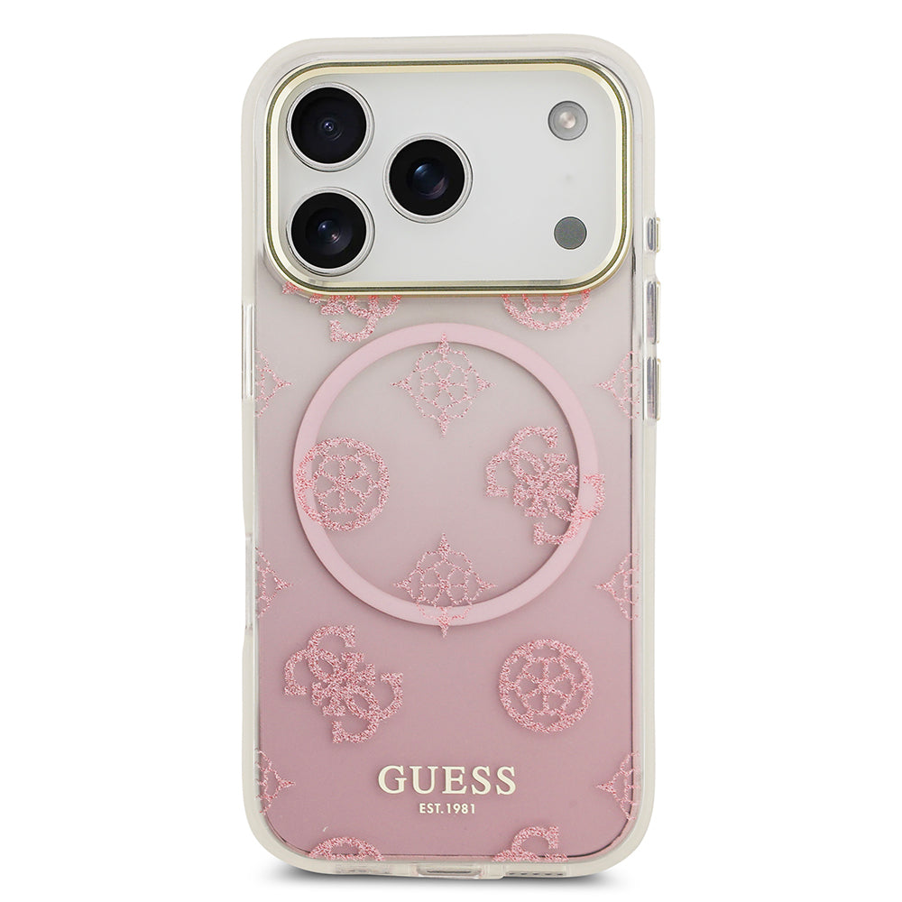iPhone 17 Pro Kılıf Guess Orijinal Lisanslı M-safe Şarj Özellikli Simli Peony Desenli Silikon Kılıf