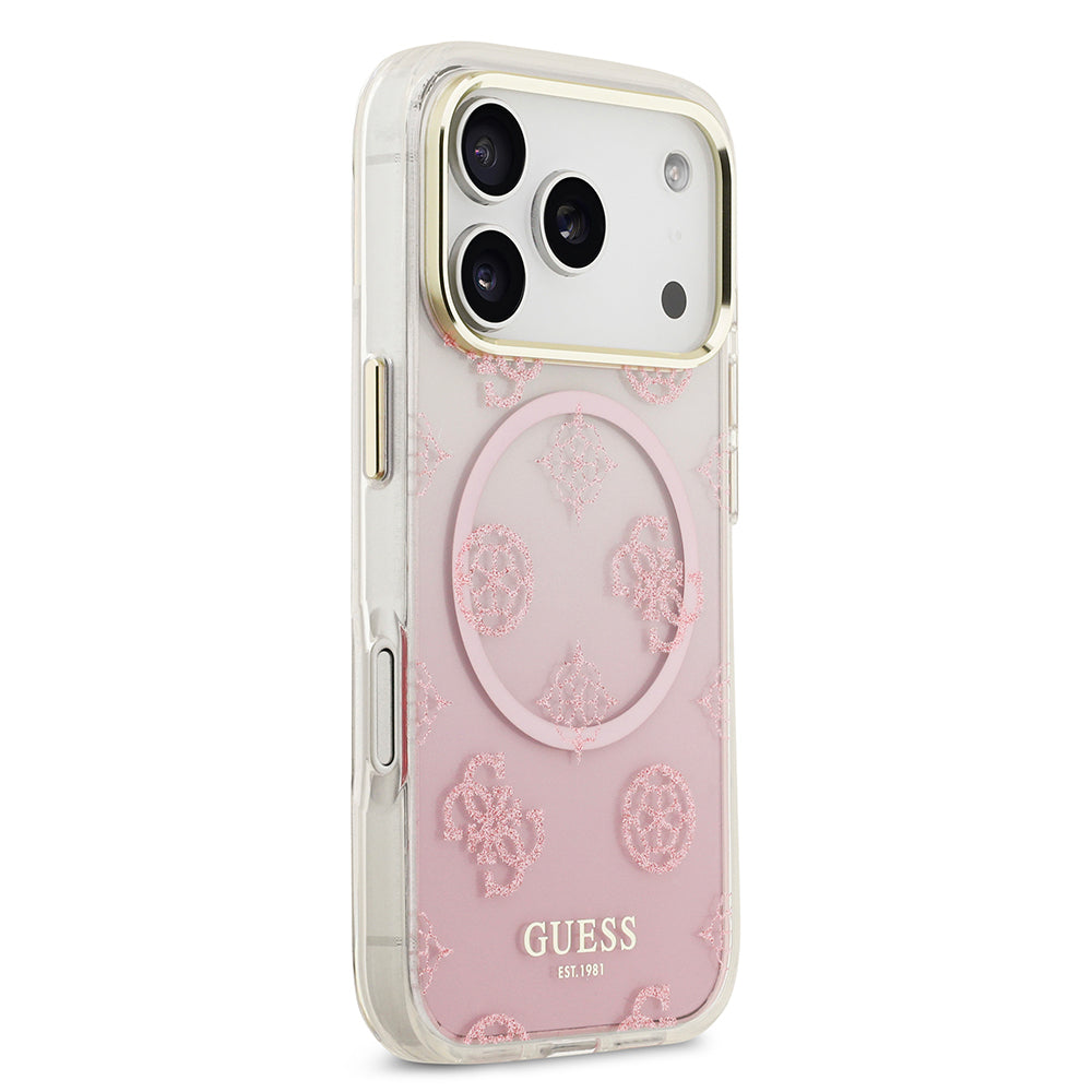 iPhone 17 Pro Kılıf Guess Orijinal Lisanslı M-safe Şarj Özellikli Simli Peony Desenli Silikon Kılıf