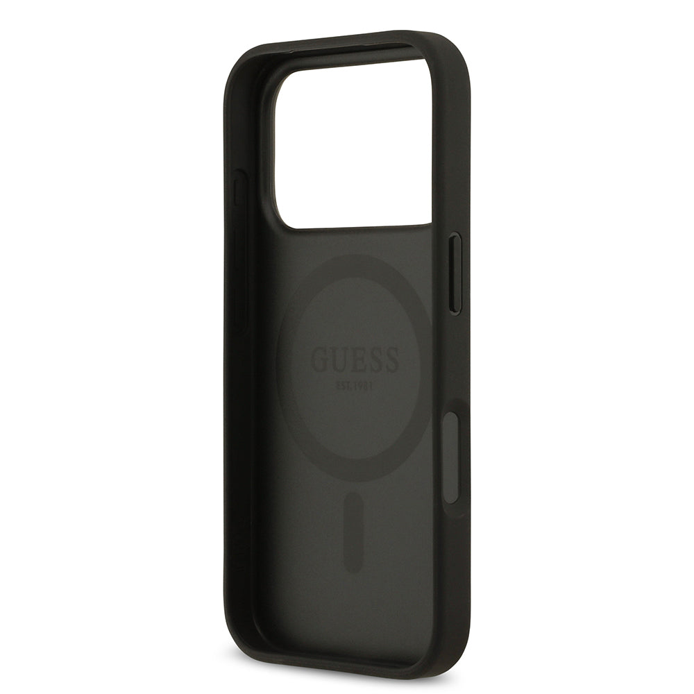 iPhone 17 Pro Kılıf Guess Orijinal Lisanslı M-safe Şarj Özellikli Taneli Çiçek Tasarımlı Metal Yazı Logolu Kılıf
