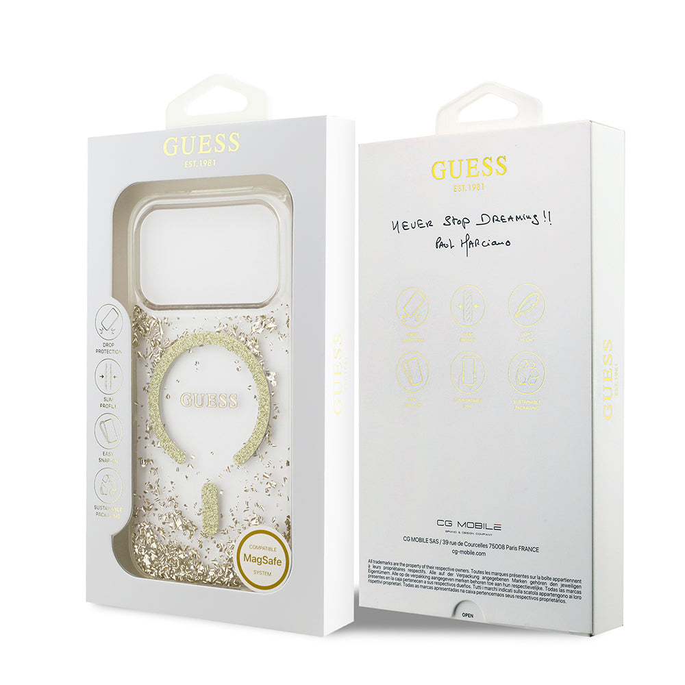 iPhone 17 Pro Kılıf Guess Orijinal Lisanslı M-safe Şarj Özellikli Transparan Resin Bottom Kılıf
