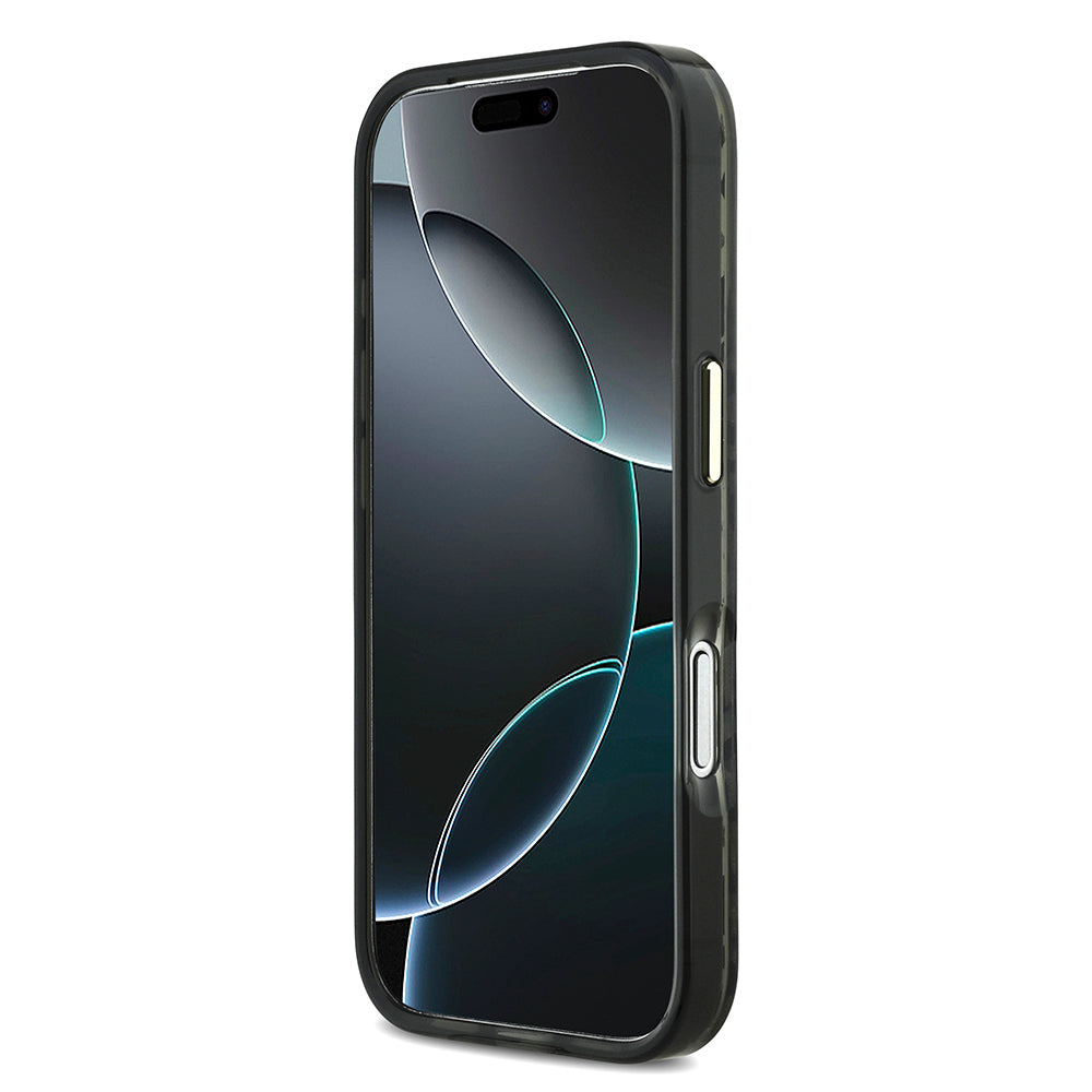 iPhone 17 Pro Kılıf Guess Orijinal Lisanslı M-safe Şarj Özellikli Üçgen Logolu Simli Leopar Desenli Kılıf