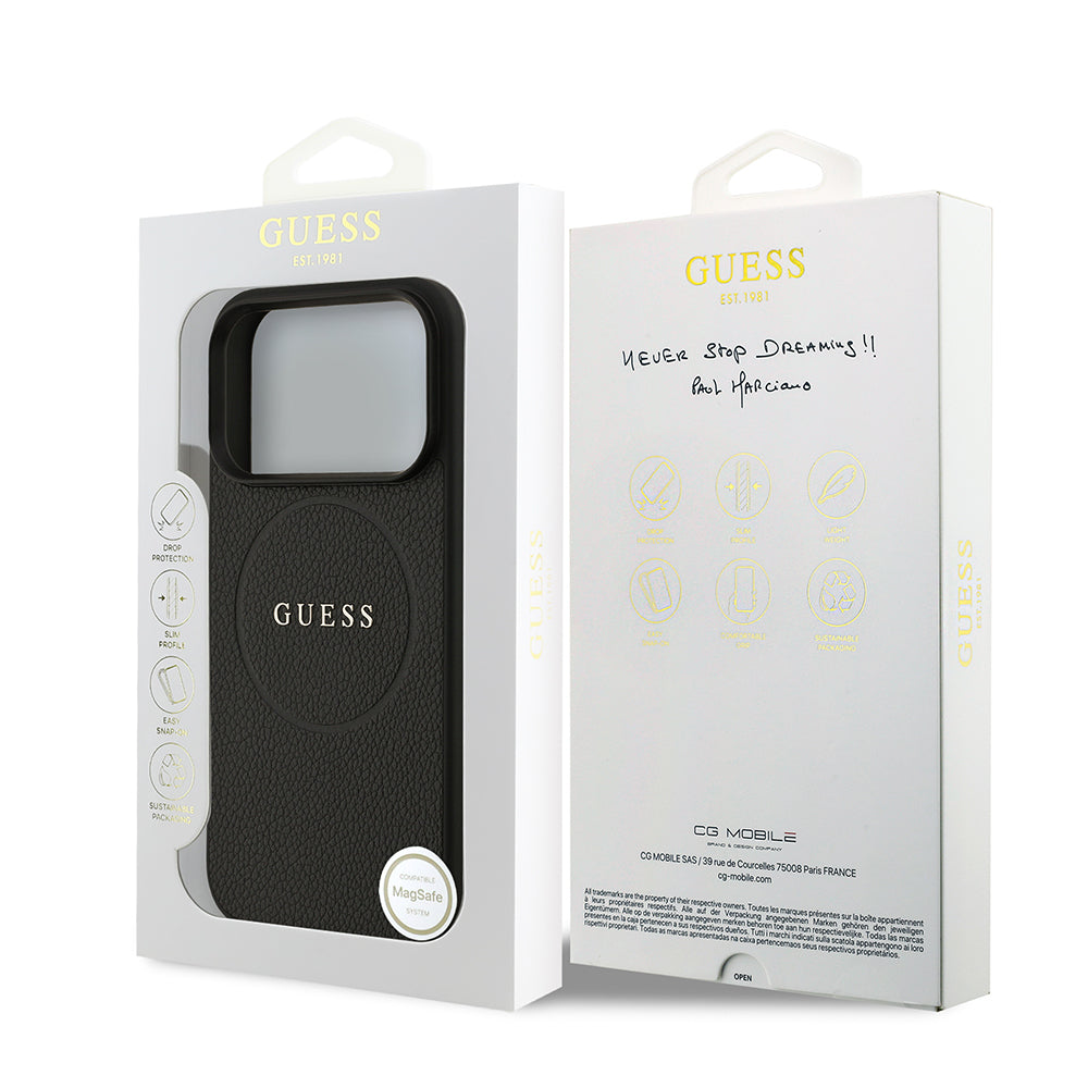 iPhone 17 Pro Kılıf Guess Orijinal Lisanslı M-safe Şarj Özellikli Yazı Logolu PU Deri Kılıf