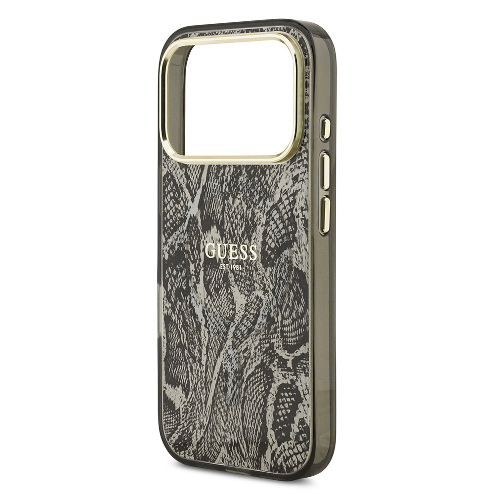 iPhone 17 Pro Kılıf Guess Orijinal Lisanslı M-safe Şarj Özellikli Yazı Logolu Python Desenli Kılıf