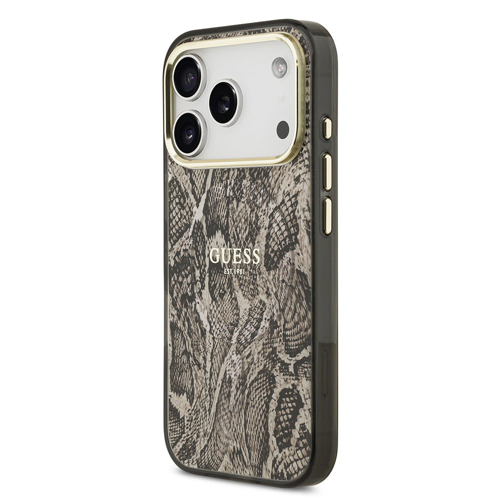 iPhone 17 Pro Kılıf Guess Orijinal Lisanslı M-safe Şarj Özellikli Yazı Logolu Python Desenli Kılıf